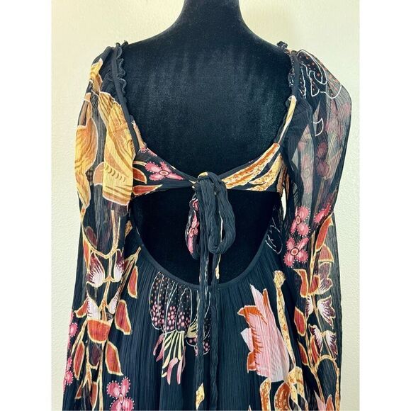 Anthropologie Let me Be Lined Babydoll Tie Back Black Floral Mini Dress XS - Picture 8 of 14